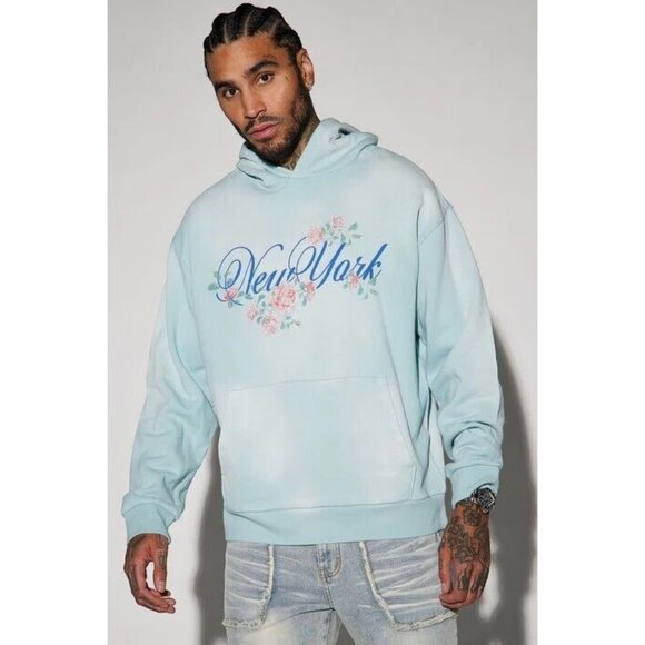 Nova Men Other - New York Flower District Hoodie Sweater Blue Men's